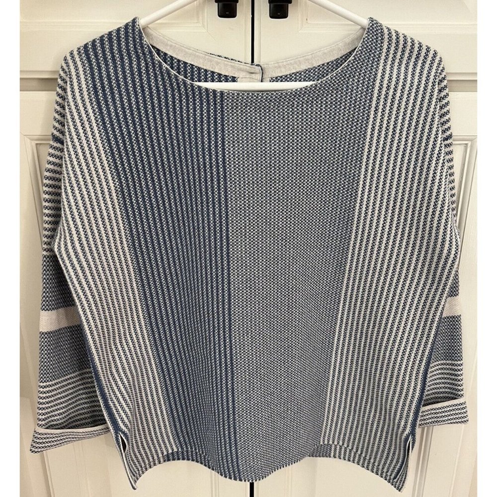 Wrap London Back Button Up Top Cotton Striped Blue White Size 8